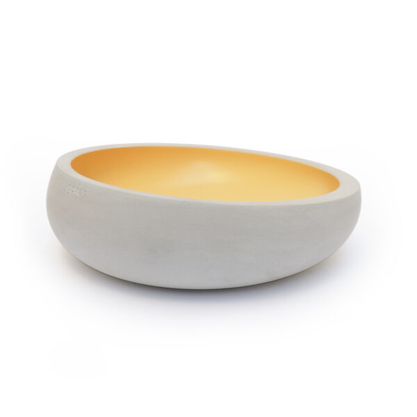 Contenant vide-poche béton gris clair forme ronde laquage intérieur jaune moutarde