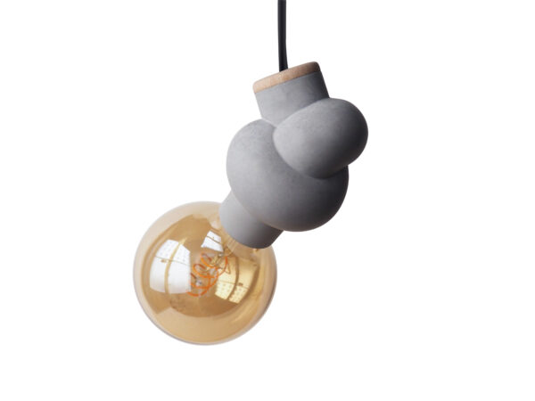 Lampe suspension béton bois forme nœud cordon électrique noir ampoule style Edison