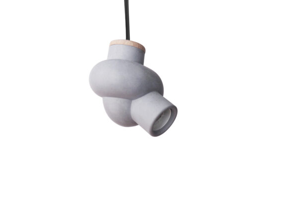 Lampe suspension béton bois forme nœud cordon électrique noir