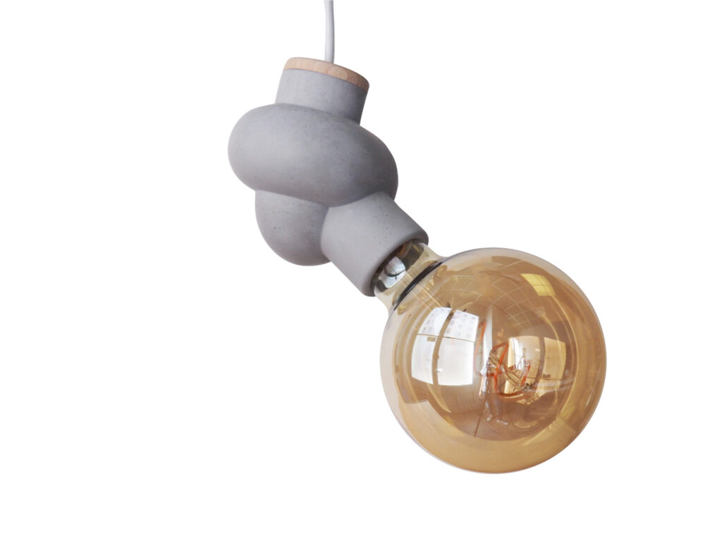 Lampe suspension béton bois forme nœud cordon électrique blanc ampoule style Edison