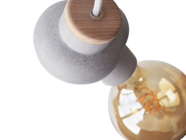 Lampe suspension béton bois forme nœud cordon électrique blanc ampoule style Edison