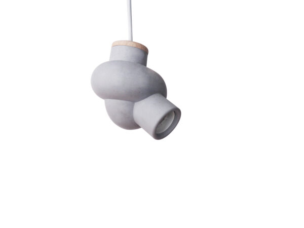 Lampe suspension béton bois forme nœud cordon électrique blanc