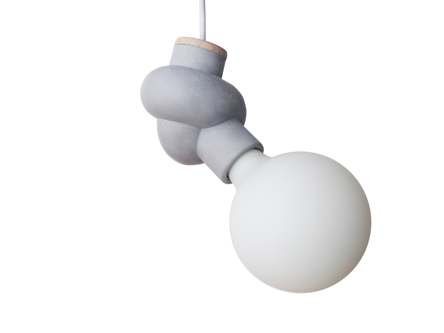Lampe suspension béton et bois forme nœud cordon électrique blanc ampoule blanche