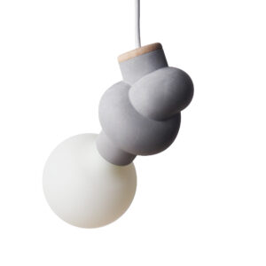 Lampe suspension béton bois forme nœud cordon électrique blanc ampoule blanche